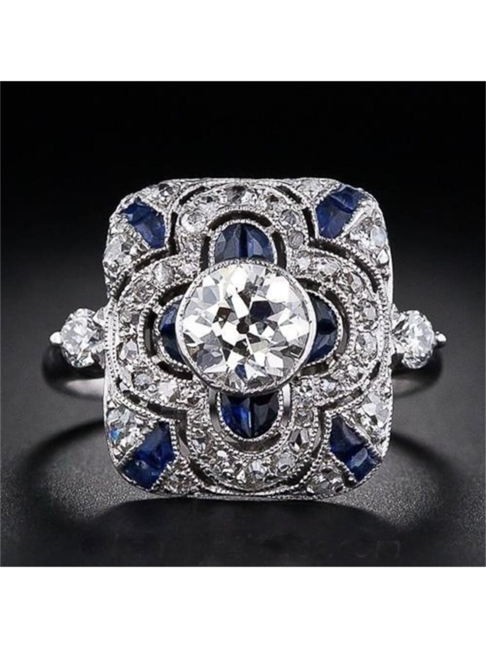 925 Sterling Silver Blue Sapphire & CZ Eternity Promise Ring for Women, Size 7